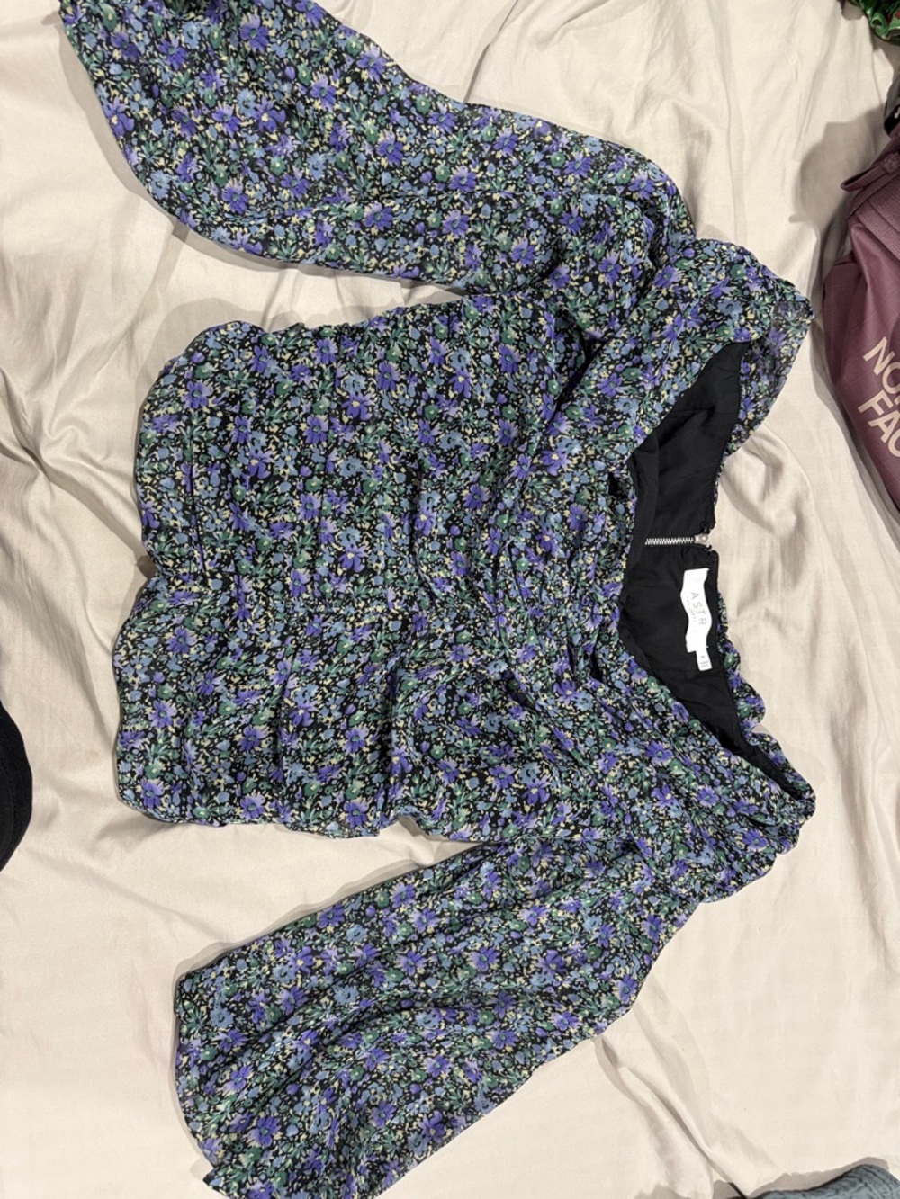 Astr Purple Floral Smocked Puff-Sleeve Jumpsuit